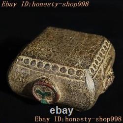 5.2 Collect old Chinese Bluestone painted Musical Instruments Stone Drum statue