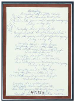 Buddy Holly's Signed Handwritten'Everyday' Lyrics + COA