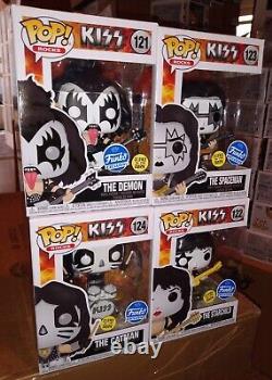 Funko Pop ROCKS KISS Set OF 4 Exclusive Glow In The Dark GITD Figures