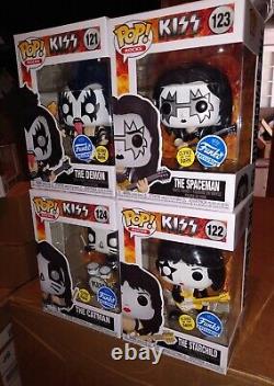 Funko Pop ROCKS KISS Set OF 4 Exclusive Glow In The Dark GITD Figures