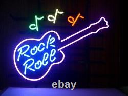 Rock And Roll Music Note Guitar Neon Lamp Sign 17x14 Light Handmade Man Cave